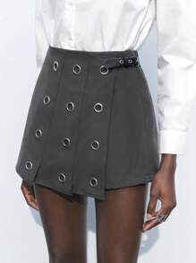 Maija Women's Gray Eyelet Design Versatile Modern Fashion Office/Casual A-Line Skorts,Summer Dresses For Women, Country Concert Outfit,European Summer