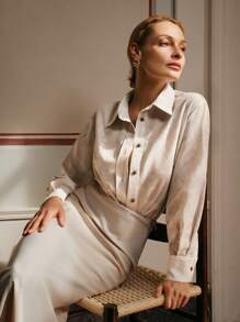 Anewsta Elaire 法式乡村风亚麻叶印花透明女式衬衫