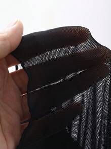 DAZY Fitted Ladies Spaghetti Strap Mesh Panel Fishtail Hem Sexy Nightgown - Black - View 9