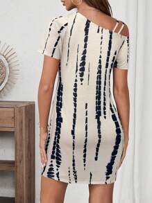 SHEIN LUNE Vestido corto de manga corta para mujer, de uso diario y salidas, con nudo en el bajo, de estilo básico, para primavera/verano