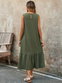 EMERY ROSE Summer Vacation Outfits Woman Solid Color Elegant Long Dress With Pockets - Olive Green - View 2