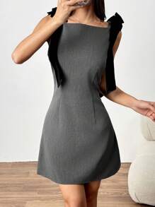 SHEIN EZwear Váy mini không tay màu trơn đơn giản cho nữ, đơn giản & thời trang cho cuộc sống hàng ngày - Màu xám đen - Xem 1