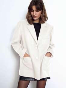 Maija New Years Women Long Sleeve Simple Versatile Blazer,Autumn/Winter - Beige - View 5