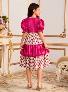 Robe de jour court-manches simple et décontracté pour filles pré-adolescentes - Rose vif - Voir 2