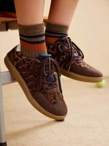 CUCCOO EASI Women's Leopard Print Patchwork Casual Sneakers Spring Shoes Easter Trainers - Brown - View 1