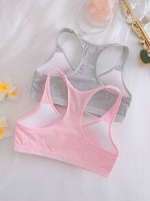 2pcs/Set Pad Lining Comfortable Vest Top, Grey + Pink, For Teenage Girls - Multicolor - View 2