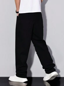 Manfinity Homme Pantalones vaqueros de mezclilla casuales y sencillos para hombres, para uso diario, pantalones de chándal holgados y rotos, jeans negros rotos para hombres, jeans rotos y holgados para hombres, pantalones casuales rectos y sueltos para hombres para salir, estilo grunge - Negro - Ver 7