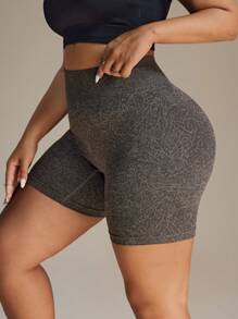 Easithlete Plus Size Seamless Brown Floral Pattern Shorts