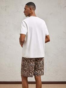 AKNOTIC Party 2pcs/Set Knitted Print Loose Casual Round Neck Short Sleeve T-Shirt & Mid-Waist Straight Leg Casual Shorts Set, Suitable For Daily Wear In Summer