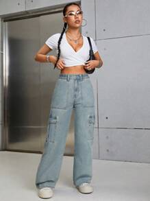 SHEIN ICON Casual Denim Long Pants, Minimalist Fashion For Everyday Wear