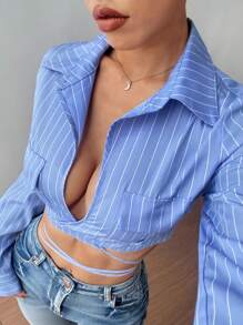 Flirla Women's Tie Up Crop Shirt, Casual Minimalist Style For Everyday Wear