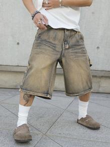 Manfinity EMRG Pantaloncini casual in jeans semplici e alla moda per uomo, per uso quotidiano