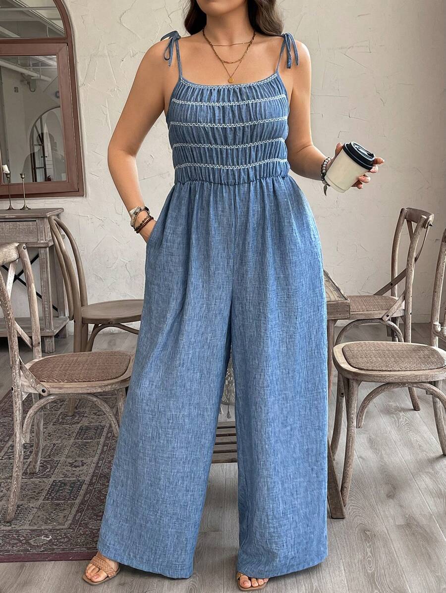SHEIN LUNE 加大码仿旧竹纤维针织连体衣 女士西式服装 波西米亚风 90 年代服饰 节日夏季波西米亚风复古风 女士夏季服装 春假狂欢服装 节日春假服装 - 黑色 - 查看 1