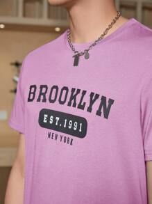Manfinity Homme Men's Casual Round Neck Short Sleeve Letter Print Minimalist Top, Daily Wear