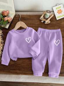 SHEIN Conjunto informal de bebé niña de suéter de punto suave y holgado de cuello redondo, grueso - Morado - Ver 1
