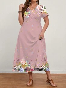 EMERY ROSE Đầm tay ngắn cổ chữ V tối giản thường ngày cỡ lớn cho nữ, phù hợp cho mùa hè - Nhiều màu - Xem 3