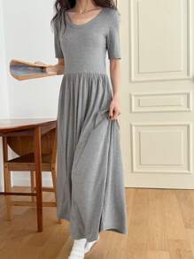 DAZY Vestido casual ajustado de manga corta sencillo y largo
