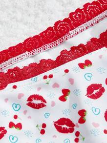 SHEIN MOD Cherry Lip Print Halter Tied Bikini Set, Swimwear Set, Sexy, Sexy Bikini, Cherry Graphic Swimwear, Beach Vacation For Summer Beach Vacation - Pink - View 4