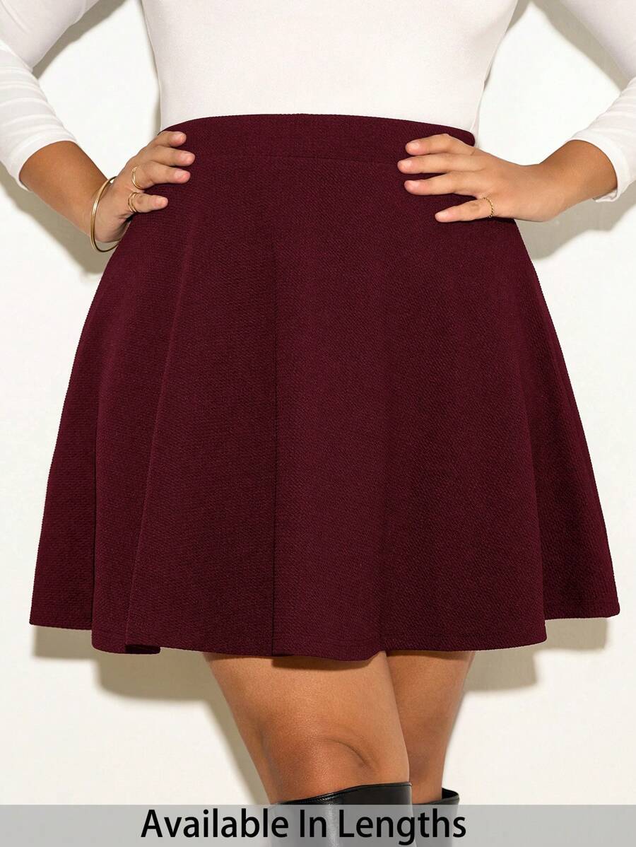 SHEIN Tall CURVE Plus Size Women High Waist Textured Flare Skirt - Burgundy - View 1