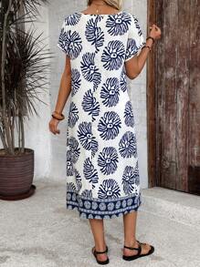 EMERY ROSE Women's Allover Print Round Neck Batwing Sleeve Casual Holiday Dress - Multicolor - View 2