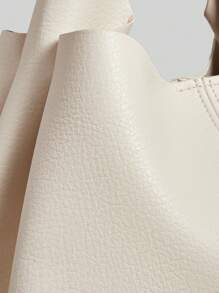 Ontre 女士纯色大容量简约手提包，日常休闲收纳袋 - 米色 - 查看 6