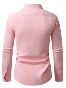 Manfinity Mode 男士纯色口袋休闲长袖衬衫，秋季，淡粉色男士衬衫，粉色商务休闲衬衫，粉色正装衬衫，男士粉色优雅衬衫，适合秋季 - 粉色 - 查看 2