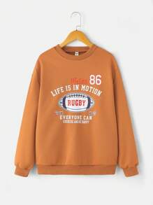 青少年男孩 2 件套圆领长袖上衣和裤子，休闲简约装，适合日常穿着