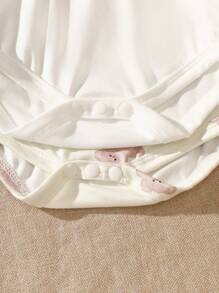 Newborn Baby 2pcs Cute Bear Print Long Sleeve Bodysuit With Hat And Mittens, White Background - Multicolor - View 6