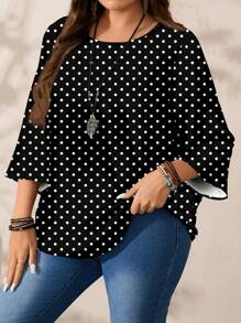 EMERY ROSE Casual Minimalist All-Over Printed Plus Size Round Neck 3/4 Sleeve Shirt, Suitable For  Chic Blouses For Women,Spring/Summer/Vacation - Multicolor - View 2