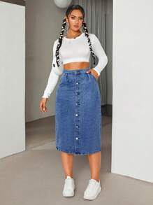 Damen Lässig Jeans Rock, minimalistisch & modisch, Alltagsmode