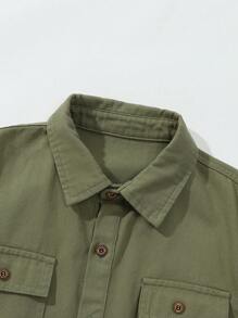 Denimly West Wild Preppy Outdoorsy Style Tween Boys Green Short Sleeve Shirt With Flap Patch Pockets - Army Green - View 6