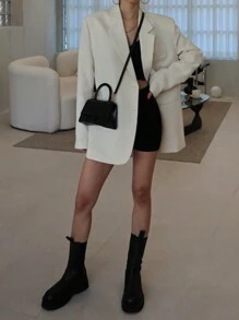 DAZY Loose Oversized Street Style Blazer Jacket For Women, Streetwear Regular Jacket Women Coats