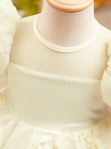 SHEIN Babygirl Summer Cute Beige Organza Floral Dress - Beige - View 5