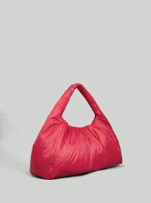 Ontre 女士纯色简约红色单肩包，休闲日常收纳手提包