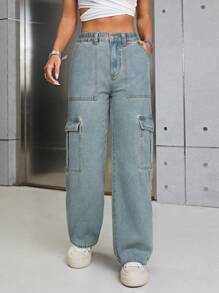 SHEIN ICON Casual Denim Long Pants, Minimalist Fashion For Everyday Wear