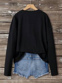 EMERY ROSE Casual Loose Moon Festival Graphic Round Neck Long Sleeve Women T-Shirt