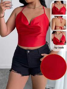 SHEIN Unity 1pc Spaghetti Strap Backless Strappy Plus Size Tank Top, Sexy Vacation Wear, Valentine Red & New Year - Red - View 6