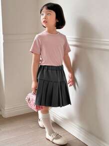 DAZY Young Girl Solid Color Short Sleeve Simple Casual Daily Mini Skirt - Grey - View 7