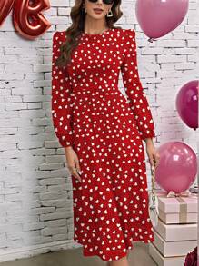 SHEIN Clasi Váy chấm bi hình trái tim phù hợp cho ngày lễ tình nhân - Đỏ và trắng - Xem 6