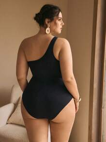 Swim Chiccia 夏季 1 件大码女式纯黑色吊带连体泳衣和沙滩装 - 黑色 - 查看 2