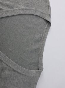 SHEIN LUNE Plus Size Women Solid Color Sleeveless Pocket Casual Simple Knitted Cardigan - Grey - View 3