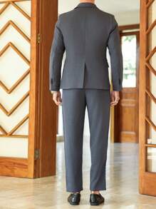 Manfinity AFTRDRK Men's Solid Color Patchwork Front Button Long Sleeve Top And Pants Suit Set - Dark Grey - View 3