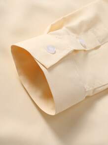 Manfinity Homme 男士纯色口袋休闲长袖衬衫，秋季 - 黃色 - 查看 5