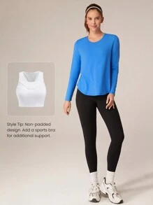 GLOWMODE Quick-Dry Power Energy Loose Fit High-Low Power Tee Low Impact Yoga Pilates Daily - Blue - View 5