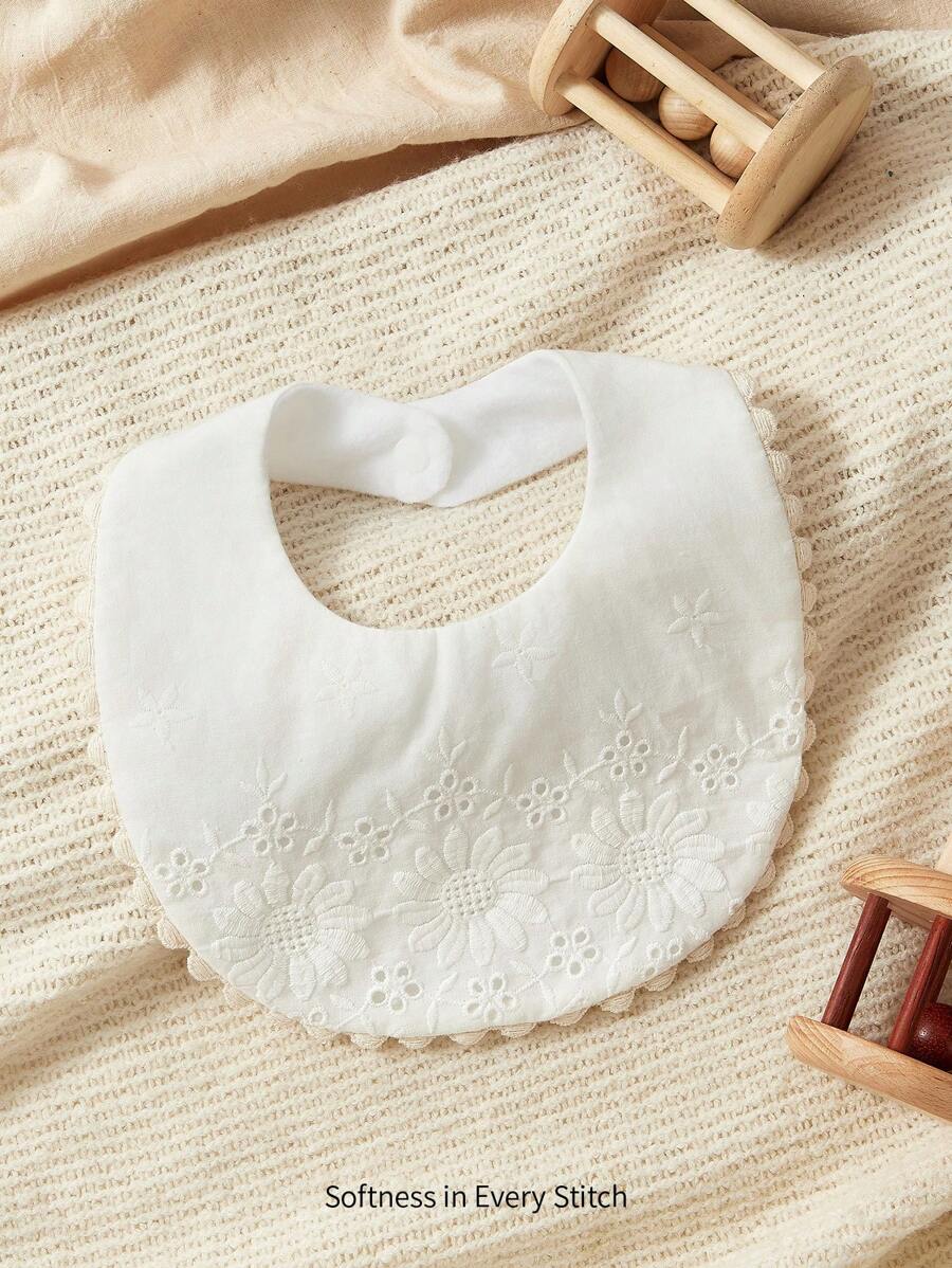 Cozy Pixies 1 件高品质蕾丝刺绣婴儿围兜,公主风花卉饰边,非常适合婚礼和出牙期使用 - 白色 - 查看 1