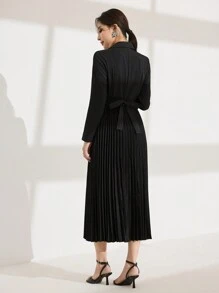 Modelyn Vestido de mujer con chaqueta de solapa, con pliegues, con cintura acampanada y cintura ceñida
