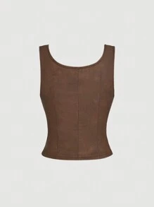 SHEIN MOD 大码军绿色索环系带复古背心