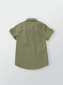 Denimly West Wild Preppy Outdoorsy Style Tween Boys Green Short Sleeve Shirt With Flap Patch Pockets - Army Green - View 2