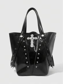 ROMWE Goth Multifunctional Minimalist Women Handbag - Black - View 2