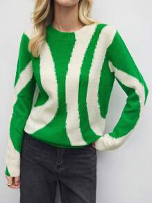 BizChic Green Jacquard Knitted Sweater Top, Office Lady Style, New Year Party, Valentine's Day Date , Spring/Summer - Green - View 7